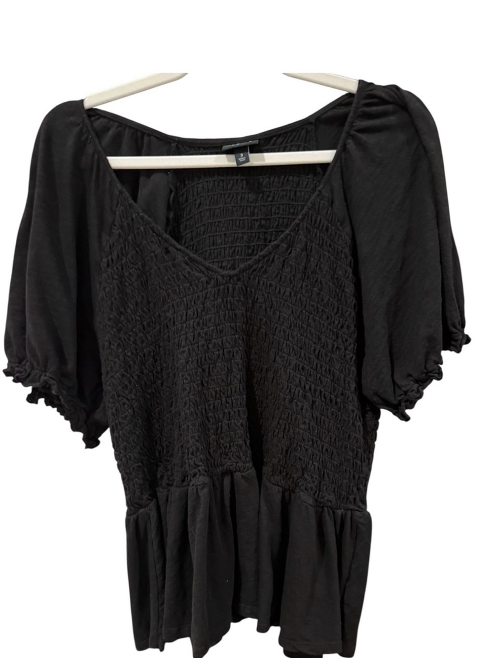 Torrid Size 3 3X Black Smocked Peplum Top Puff Short Sleeve V Neck